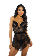 Belle Noir Deep Plunge Baby Doll Set