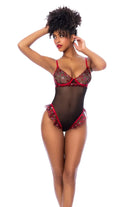 Embroidered Heart Underwire Teddy