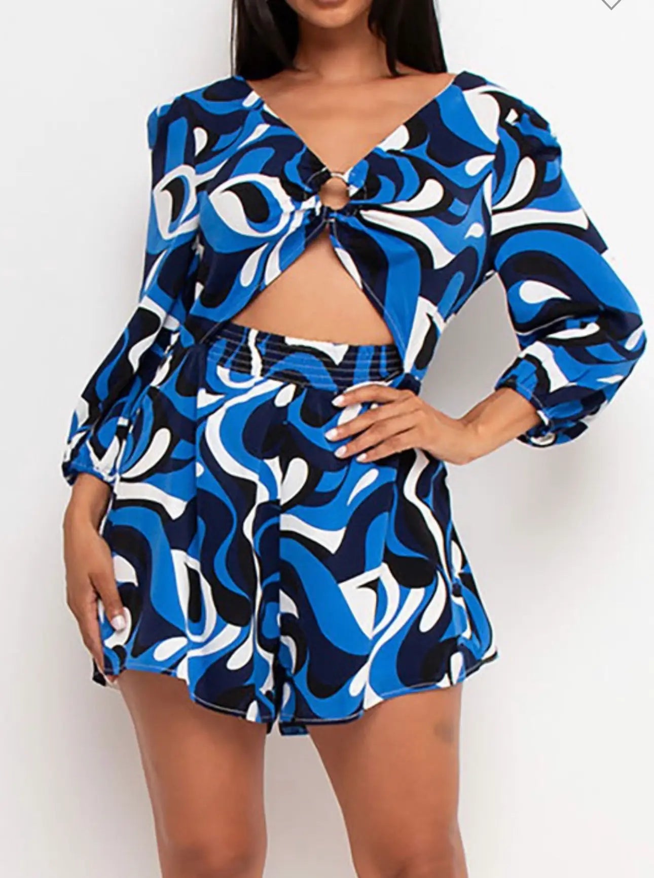 Feeling Blue Cut Out Romper Front Side