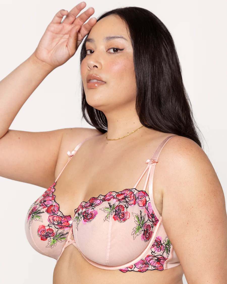 Floral Embroidered Balconette Blushing Rose Bra