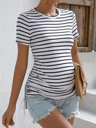 Maternity Striped Drawstring Side Tee