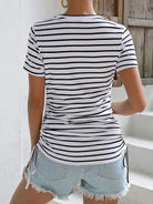 Maternity Striped Drawstring Side Tee Black and white