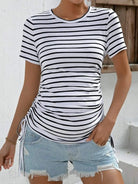 Maternity Striped Drawstring Side Tee Black & white