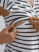 Maternity Striped Print Wrap Knot Side Nursing Tee