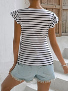 Maternity Striped Print Wrap Knot Side Nursing Tee