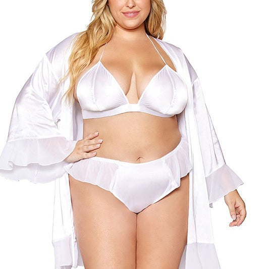 Matte Satin Robe, Bralette and Thong Set.