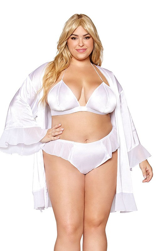 Matte Satin Robe, Bralette and Thong Set.