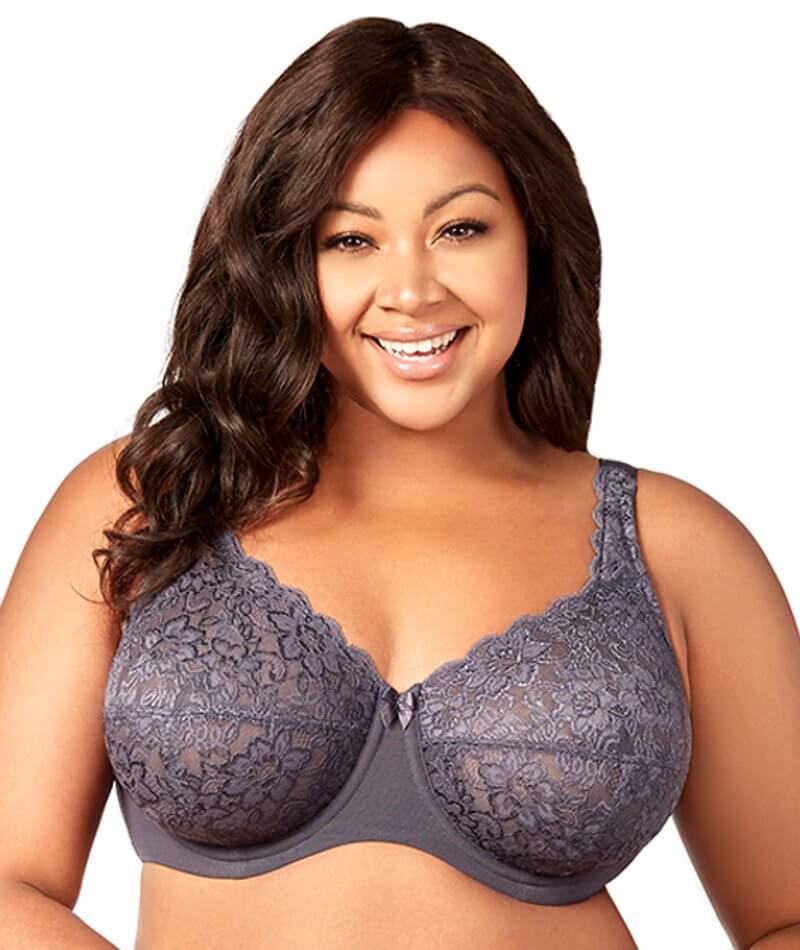 Plus Size Full Coverage Lace Underwire Bra Grey