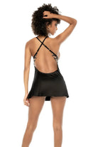 Satin Trim Embroidered Lace Chemise Black back