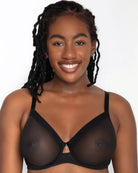 Sheer Mesh Full Coverage Unlined Underwire Bra Black Hue