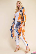 Tie Dye Kimono with Tassel Hem Detail Plus Size
