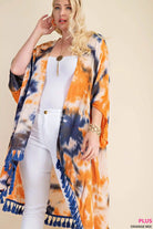 Tie Dye Kimono with Tassel Hem Detail XL Size