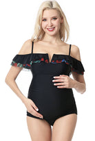 Maternity "Karsyn" UPF 50+  Floral Trim One Piece Swimsuit
