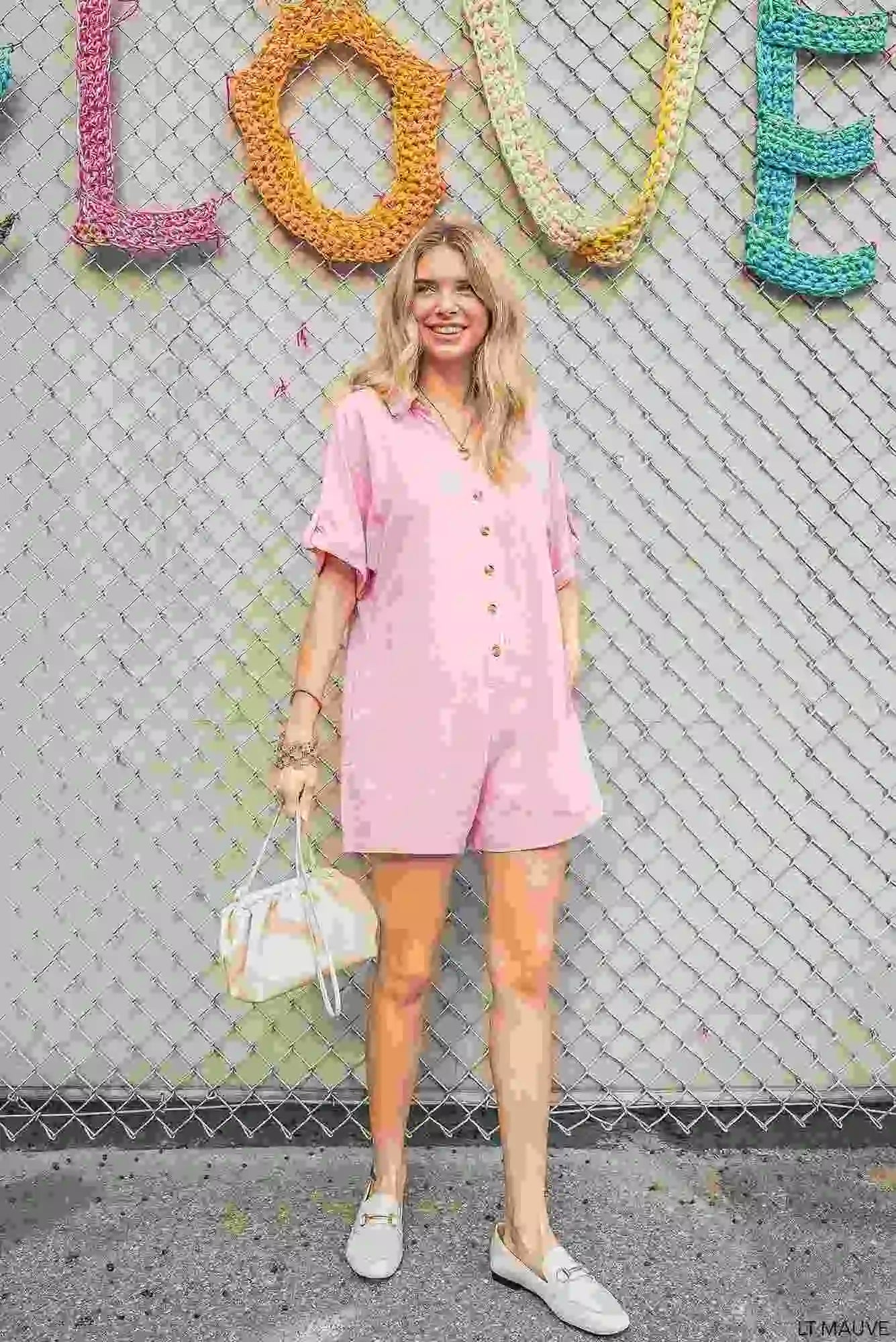 America Button Romper wide side pockets Romper