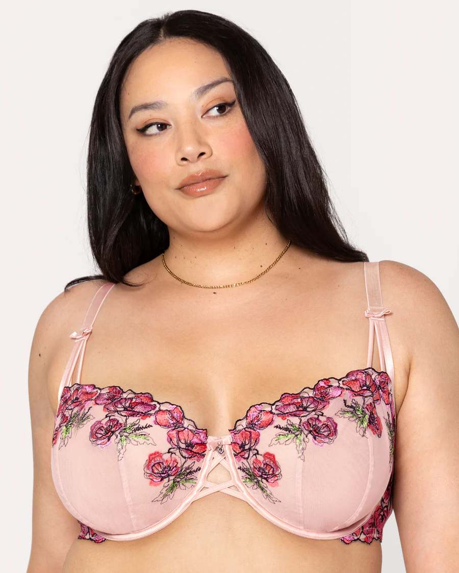 Floral Embroidered Full Coverage Balconette Blushing Rose Bra