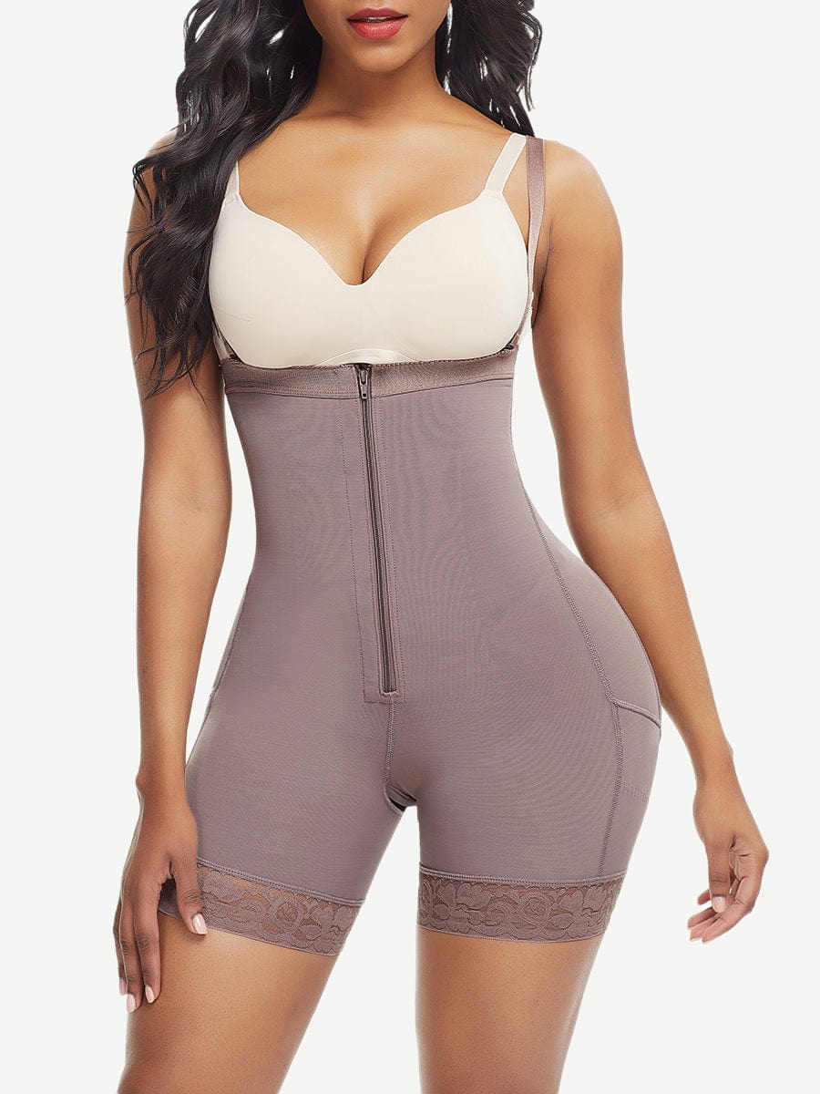 Post-Surgical Short Bottom Butt Lift Girdle Detachable Straps-Dark Brown 
