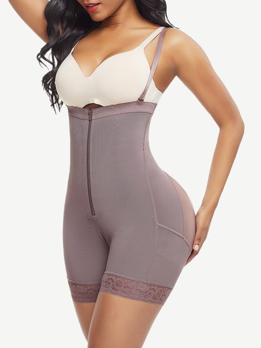 Post Surgical Short Bottom Butt Lift Girdle Detachable Straps-Dark Brown 
