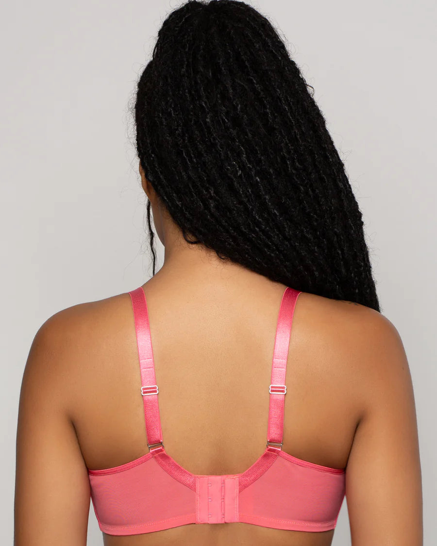 Sheer Mesh Full Coverage Unlined Underwire Bra Sun Kissed Coral