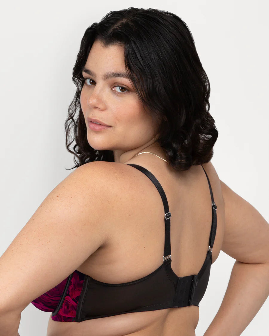 Sheer Mesh Full Coverage Unlined Plus-Size Floral Lace Bra