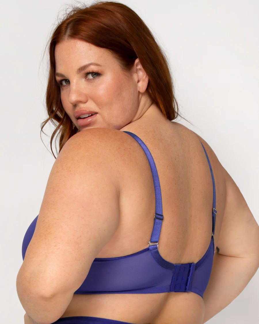 Sheer Mesh Full Coverage Unlined Underwire Bra - Cosmic Blue