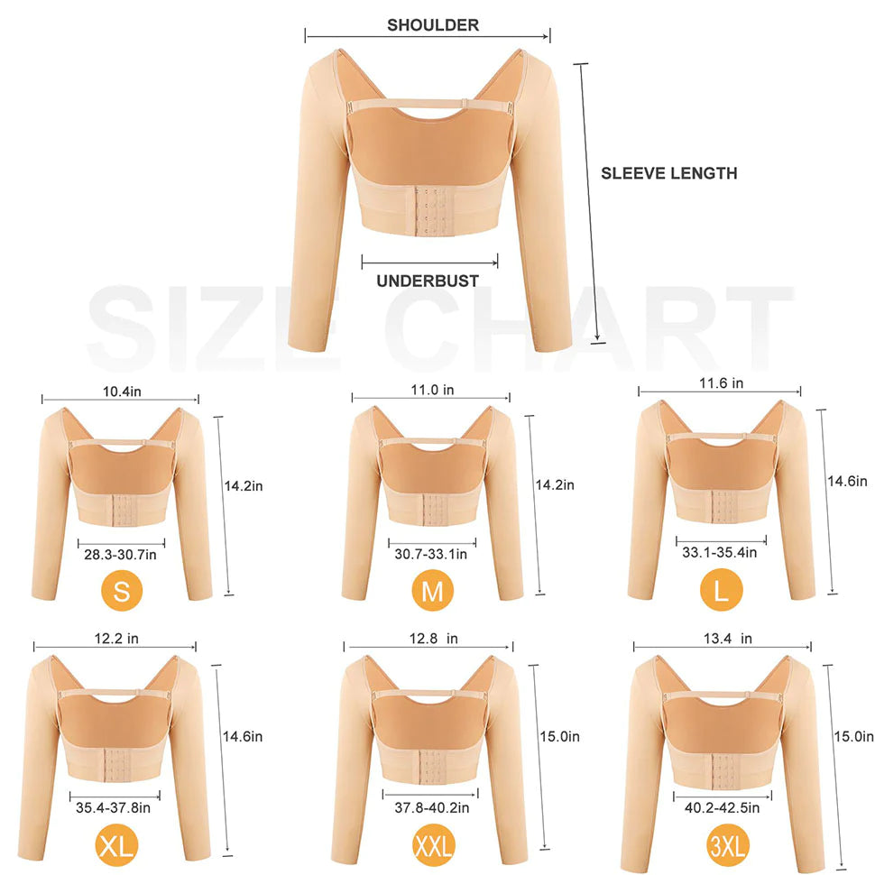 Size chart for Chest & Arm Sleeve Top
