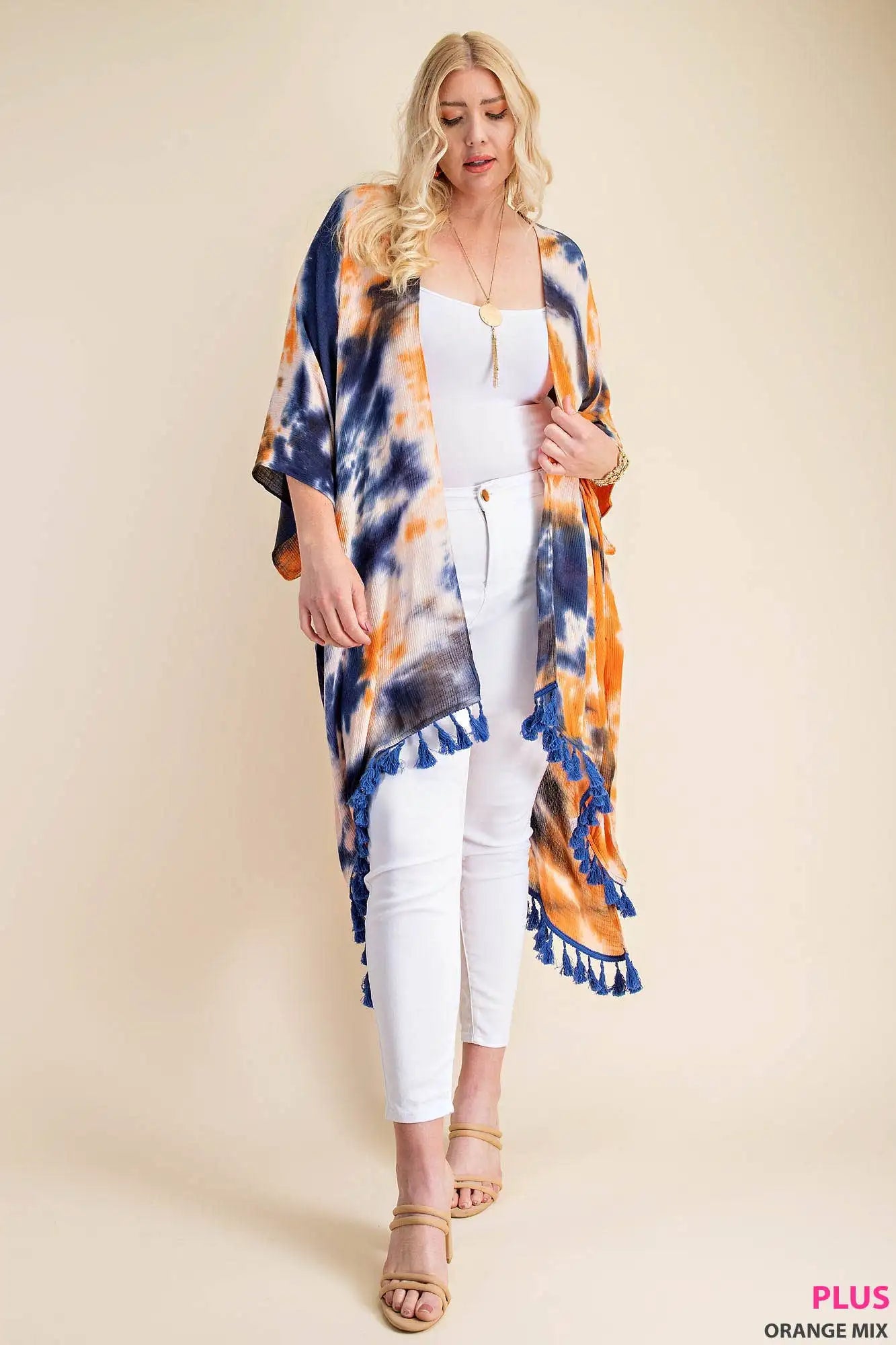 Tie Dye Kimono with Tassel Hem Detail